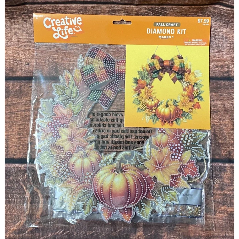 Autumn Wreath with Plaid Bow Hanging Acrylic Diamond Painting Kit Hobby Lobby
